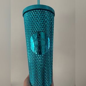 NEW Starbucks Summer 2023 Blue Chrome Teal Studded 24oz Venti Cold Cup Tumbler.